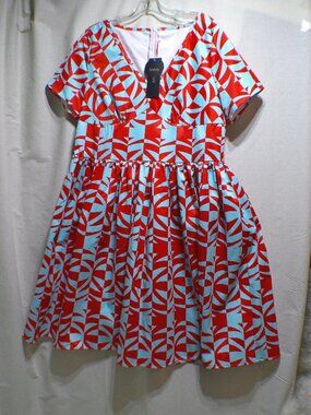 Sisjuly Dress Pin Up Fit Flare Red Blue Size 4XL NWT Plus REtro